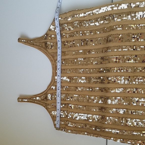 Gold Metallic Sequin and Silk Above Knee Shift Dress Party Dance Prom Sz 2 EUC - Picture 9 of 14